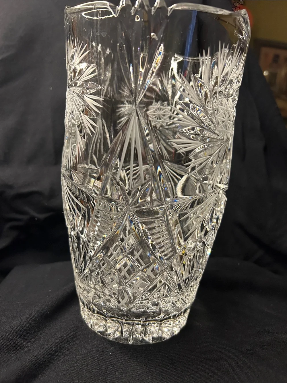 Cut Crystal Etched Vase - Clear Starburst Design